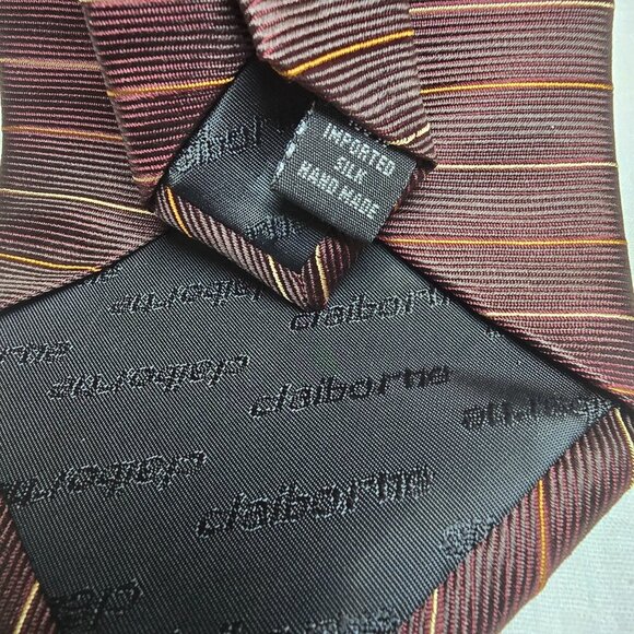 VINTAGE CLAIBORNE 100% SILK TIE STRIPED BROWN, GOLD, RUST, TEXTURED EUC - Picture 3 of 4